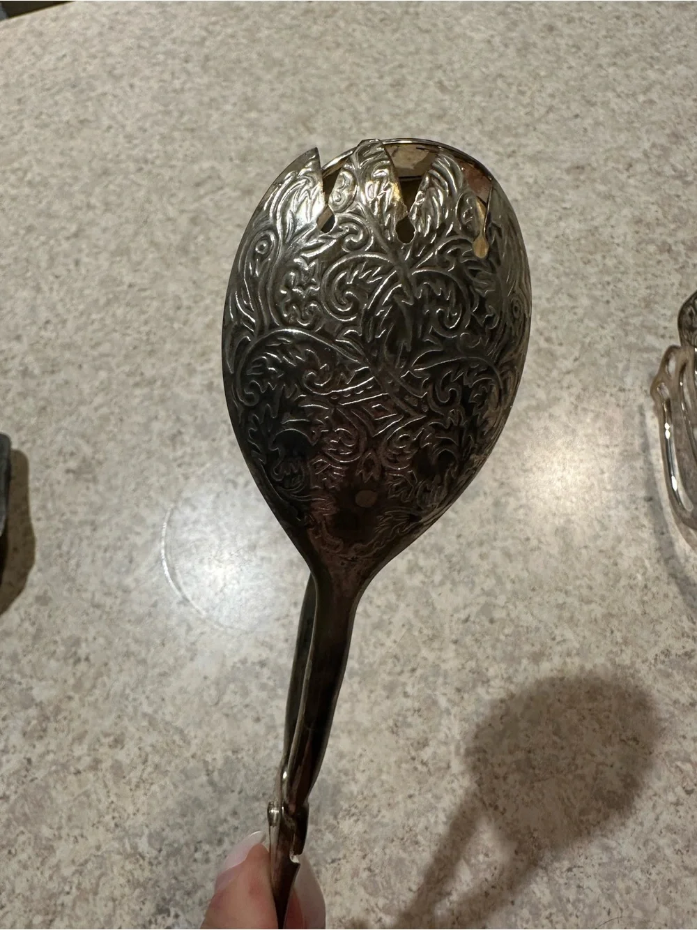 EP Zinc- Antique Silver-Plated Tongs Trio - Ornate Floral Tips- Made in Italy